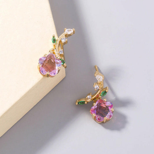 Plum Blossom Zircon Leaf Flower Earrings for Women Gold