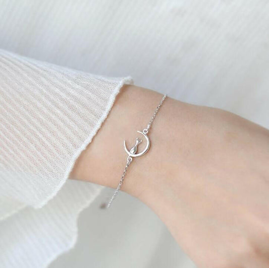 Cat on Moon Bracelet Necklace Bracelet