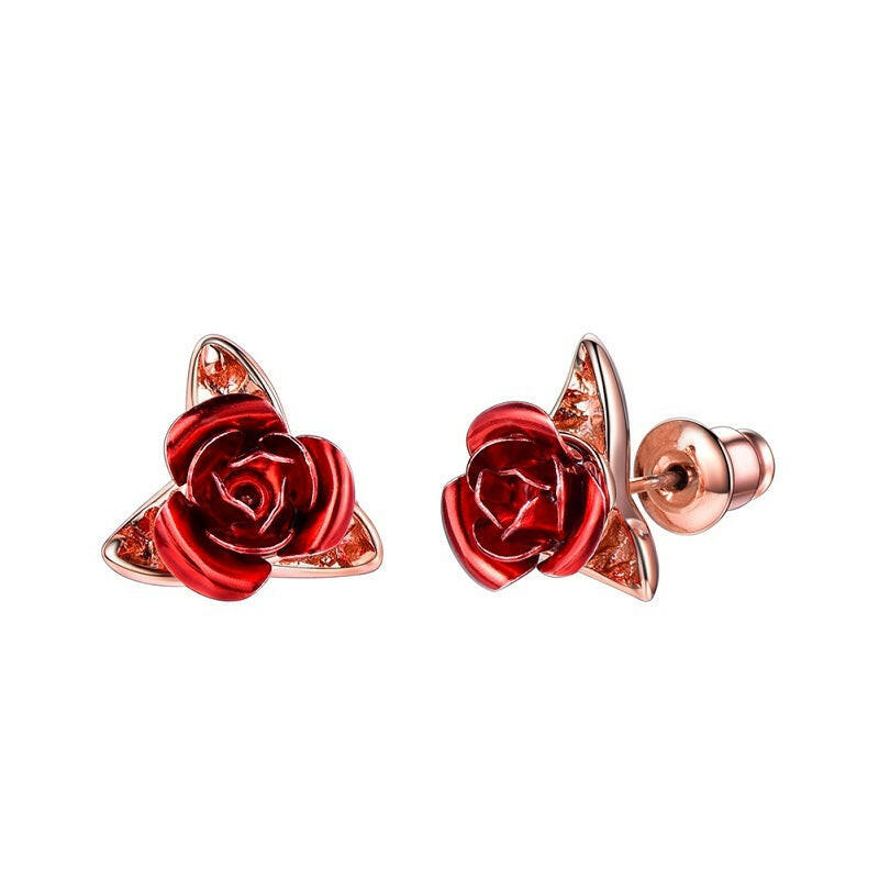 Rose Earrings - 925 Silver Pin Earrings Rose gold