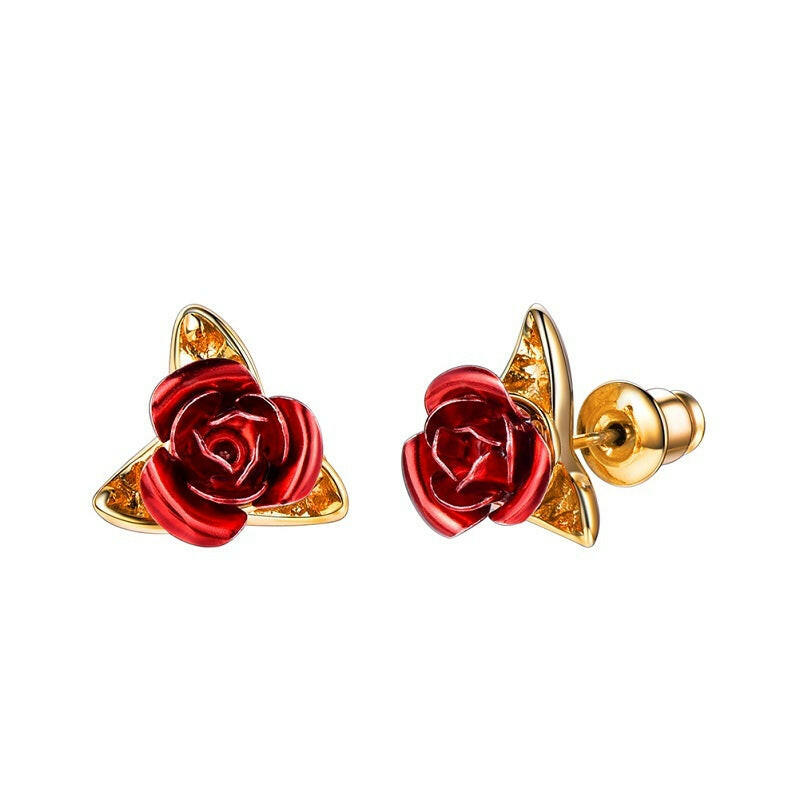 Rose Earrings - 925 Silver Pin Earrings Golden