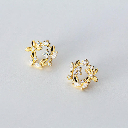 Silver Four-Leaf Clover Stud Earrings
