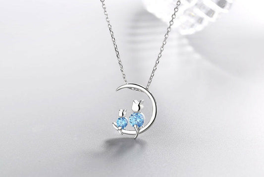 Blue Moon Bunny Necklace Silver