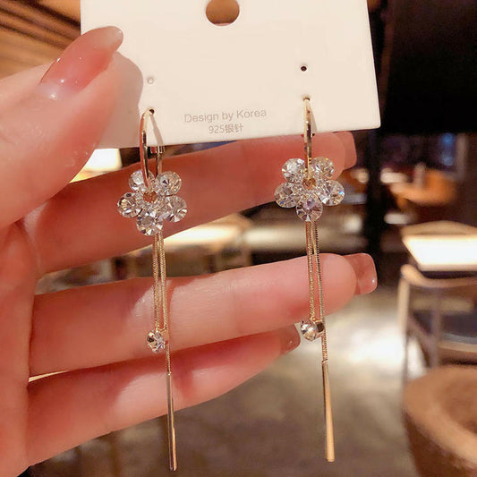 Crystal Flower Tassel Earrings for Women