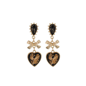 High-Quality Resin Heart-Shaped Bow Earrings Black s925 silver needle