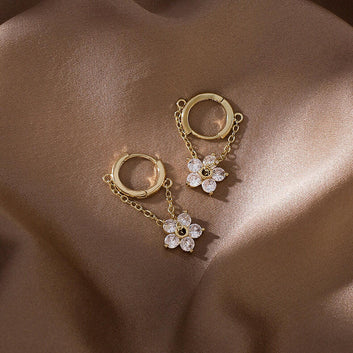 Early Spring Korean Flower Zircon Chain Earrings