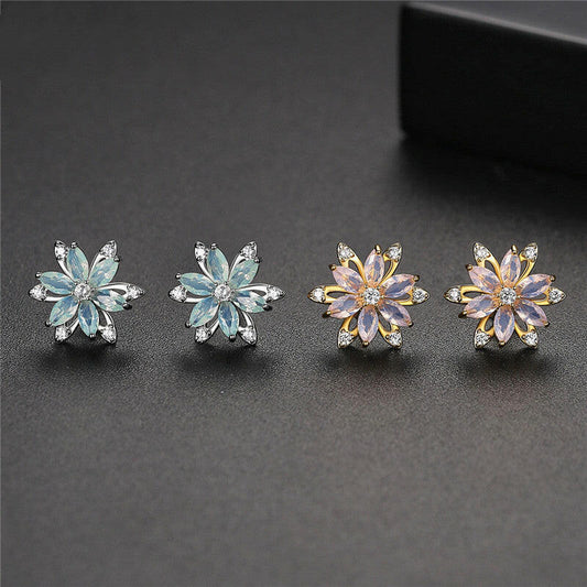 Korean Stainless Steel Zircon Flower Earrings