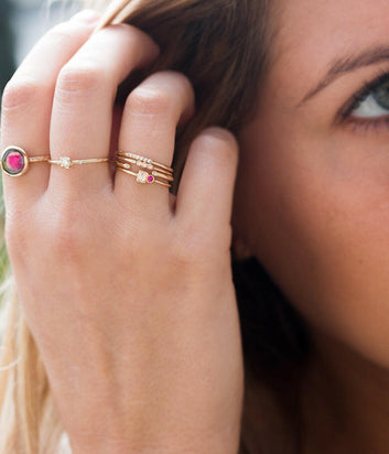 18k Gold Triple Ring and Zircon Bracelets