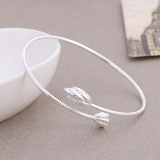 Flower Silver Plated Copper Bangles 1pc Sliver