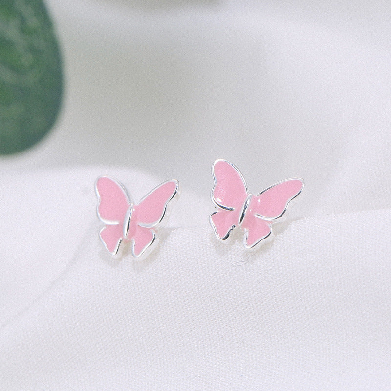 Sterling Silver Butterfly Stud Earrings - Korean Fashion 925 Silver