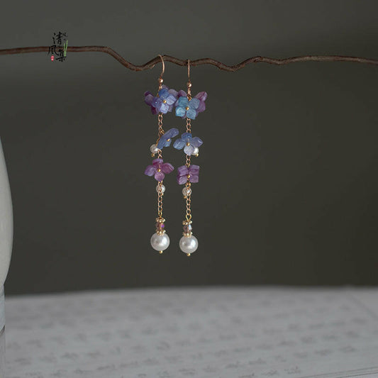 Cheongsam Flower Tassel Earrings Hydrangea