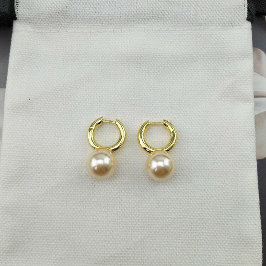 Brass Glass Pearl U-Shaped Earrings