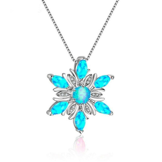 Opal Snowflake Pendant Necklace Blue