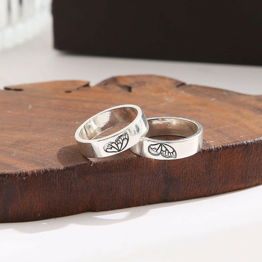 Couple’s Bond Butterfly and Heart Ring Set