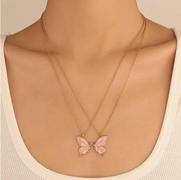 2pcs Geometric Butterfly Necklace Set