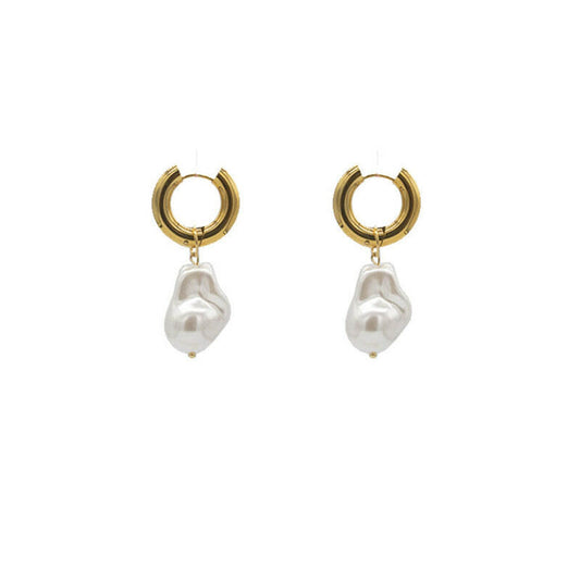 Irregular Gold Earrings with Pearls - Elegant & Durable Design