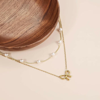 Women's Minimalist Pearl Bow Necklace - Elegant Fashion Jewelry