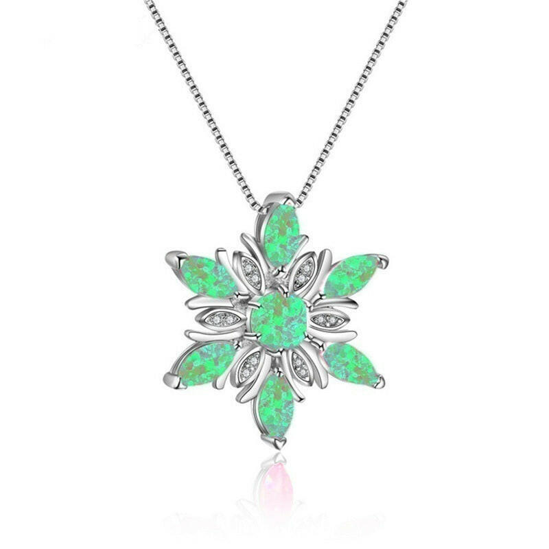 Opal Snowflake Pendant Necklace Green