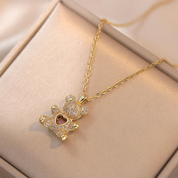 Bear Heart Love Necklace for Women Gold