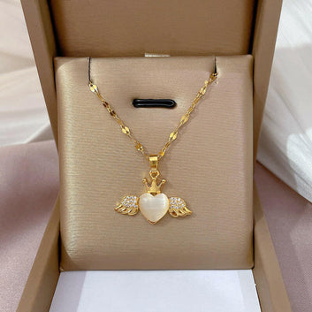 Light Luxury Micro-inlaid Opal Angel Heart Necklace Angel Heart Necklace