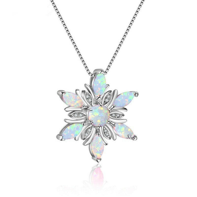 Opal Snowflake Pendant Necklace White