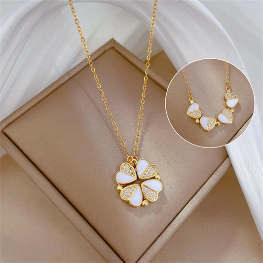 Luxury Four Leaf Clover Heart Pendant Necklace