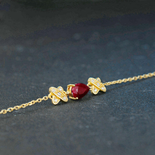 Natural Ruby Gold Bracelet - S925 Sterling Silver