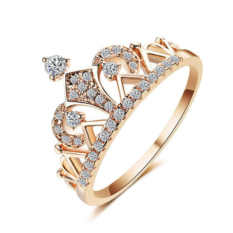 Jeweleze Crown Charm Ring with Sparkling Details Rose gold