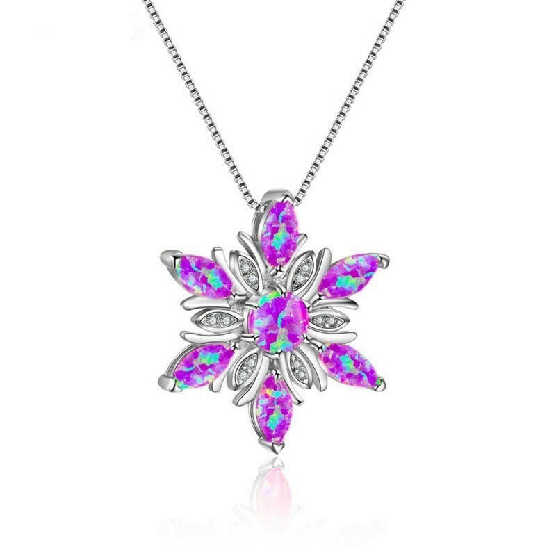 Opal Snowflake Pendant Necklace Purple