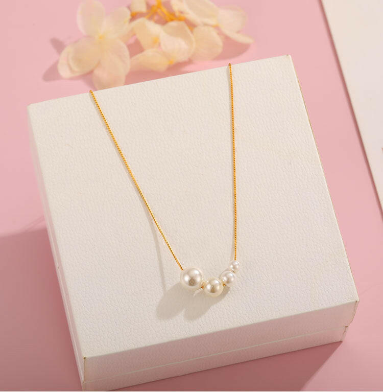 S925 Silver Simple Pearl Necklace for Women Yellow Gold Pearl Necklace