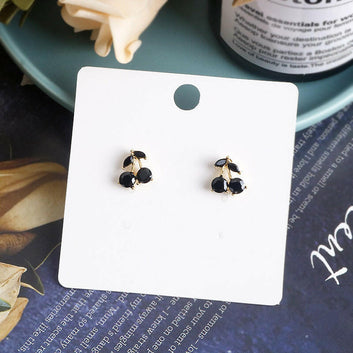 Cute Cherry Earrings for Women - Black Alloy with Gems