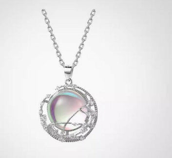S925 Sterling Silver Rose Gold Moonstone Pendant Necklace White Gold