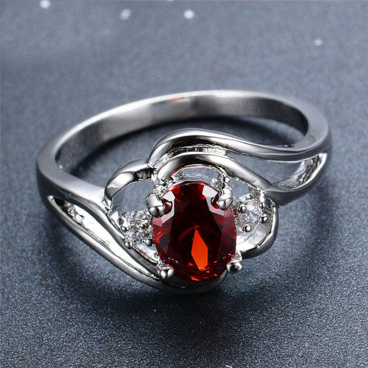 Jeweleze Garnet Zircon Statement Ring in Silver Red
