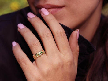 Jeweleze Geometric Alloy Ring with Floral Design